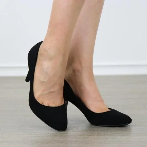 Closed Toe Low Mid Heel Dress Velvet Pump - Picture 14 of 16